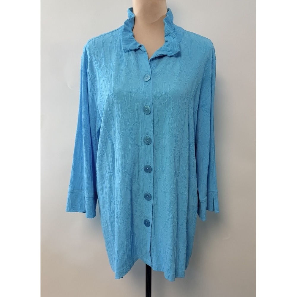 Habitat Womens Button Front Top Jacket Large Teal Lagenlook Oversized Boho Art